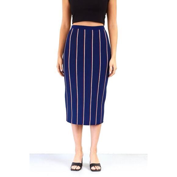 Rachel Roy Pencil Skirt Midi Skirt High-Rise Striped Navy Blue Red Size XS NWOT - Picture 12 of 12